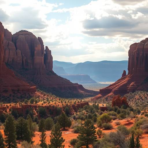 Dramatic desert landscape with sandstone formations near Sedona, Arizona.