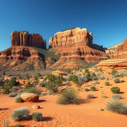 Dramatic desert landscape with sandstone formations near Sedona, Arizona.