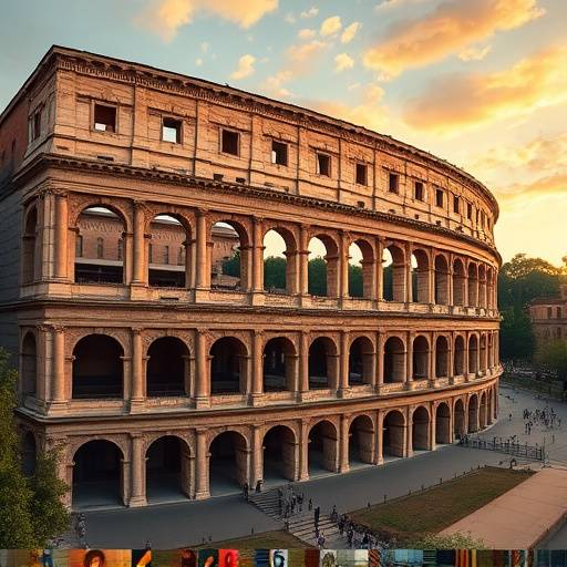 Historic architecture of a Roman amphitheater in Rome, Italy.