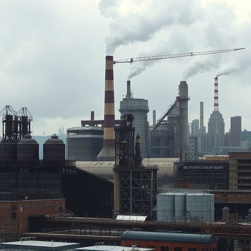 Industrial complex with smokestacks and metal structures in Pittsburgh, Pennsylvania.