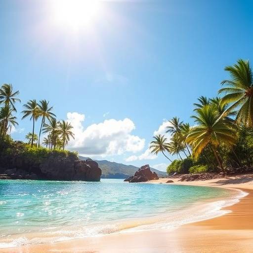 Tropical beach with turquoise water and palm trees on the island of Maui, Hawaii.